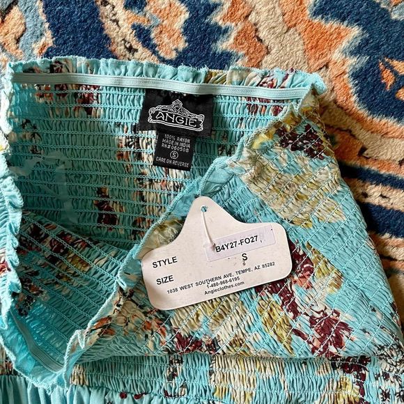 Angie Aqua Floral Patterned Strapless Dress - Picture 4 of 4